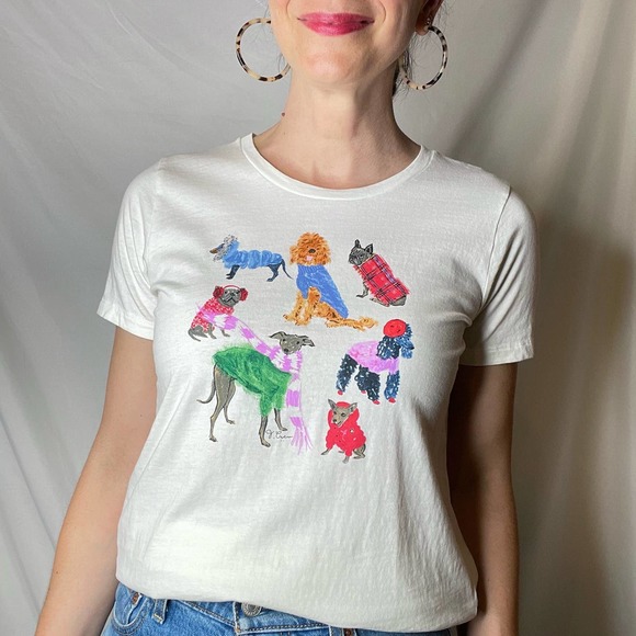 J. Crew Tops - J Crew winter dogs Collector tee t-shirt ivory short sleeve dog graphic BL301 S